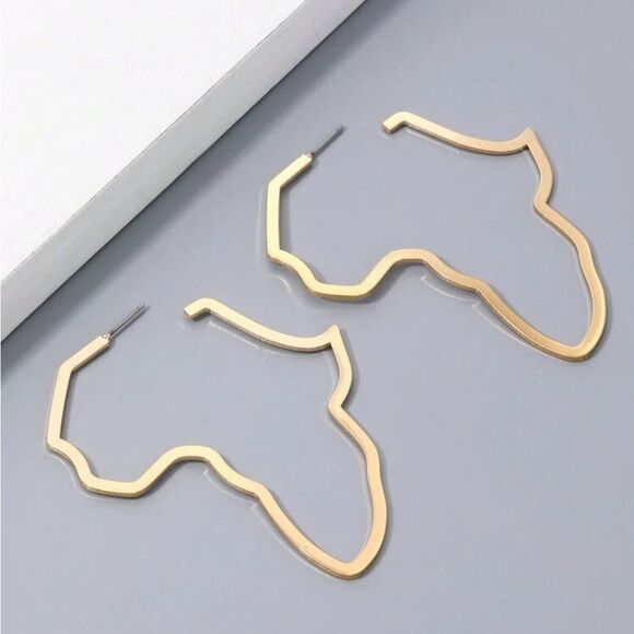Gold Africa Map Hoop Earrings - Picture 4 of 6